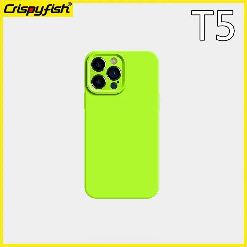 Simple Green Forest Color Scheme For IPhone 16 15 11 13 Pro Max 12 14 Solid Color Liquid Silicone Soft Case Protection Cover Men