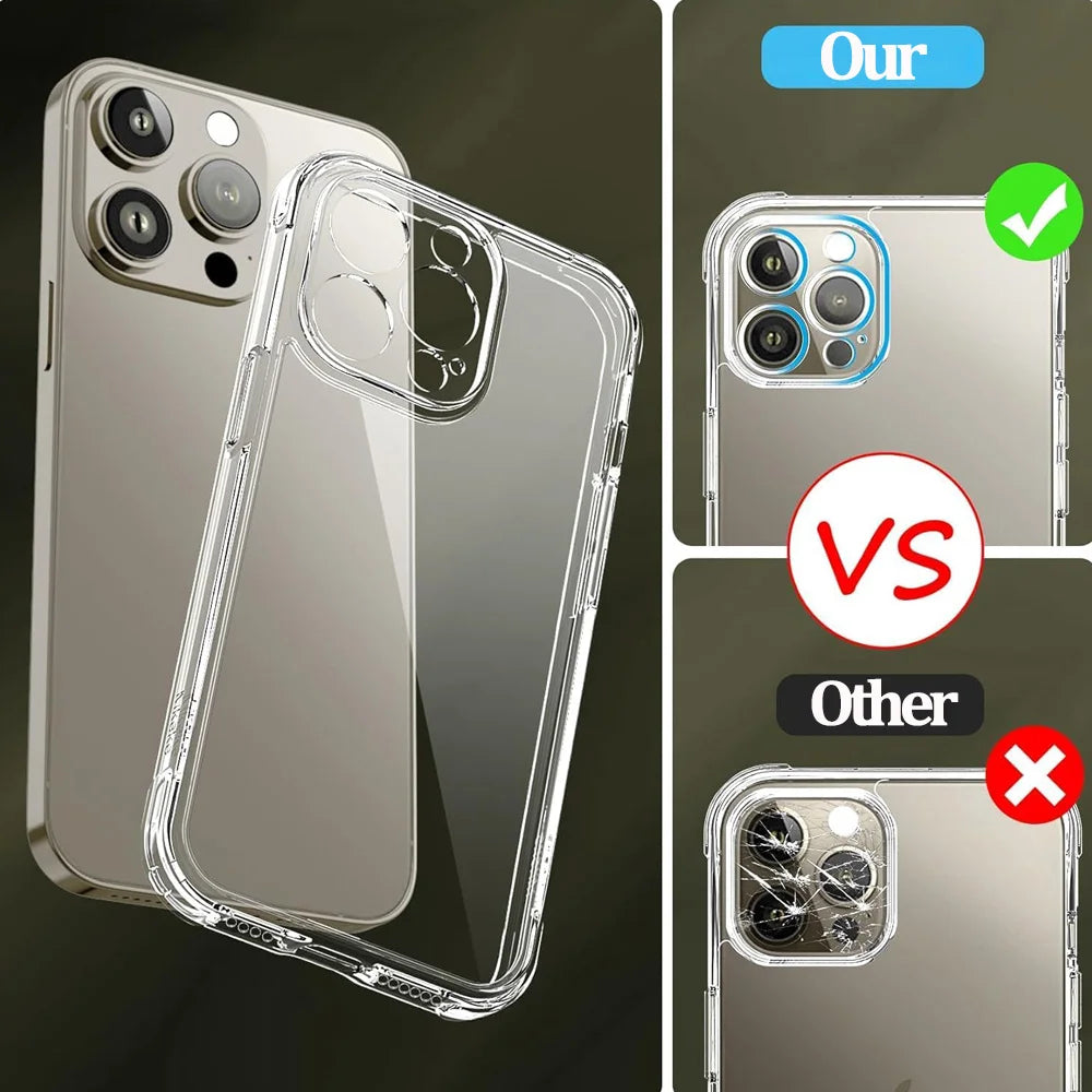 For iPhone 16 15 Pro Max Phone Case & Screen Glass For iPhone 16 15 14 13 Mini 12 11 Pro Transparent Case iPhone16 Plus Cover