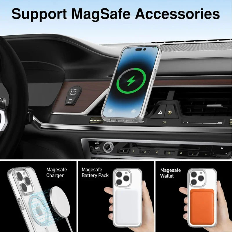 Clear Magnetic Case For Apple iPhone 16 15 14 13 12 11 Pro Max Plus 13 Mini XS Max XR 8 7 SE SE2 With Magsafe Transparent Cover