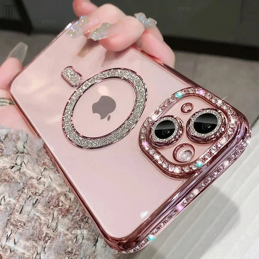 Discount New Crystal Diamond Clear Case For iPhone 16 15 11 12 13 14 Pro Max Plus Bling Sparkly Magsafe Magnetic Wireless Charging Cover sale