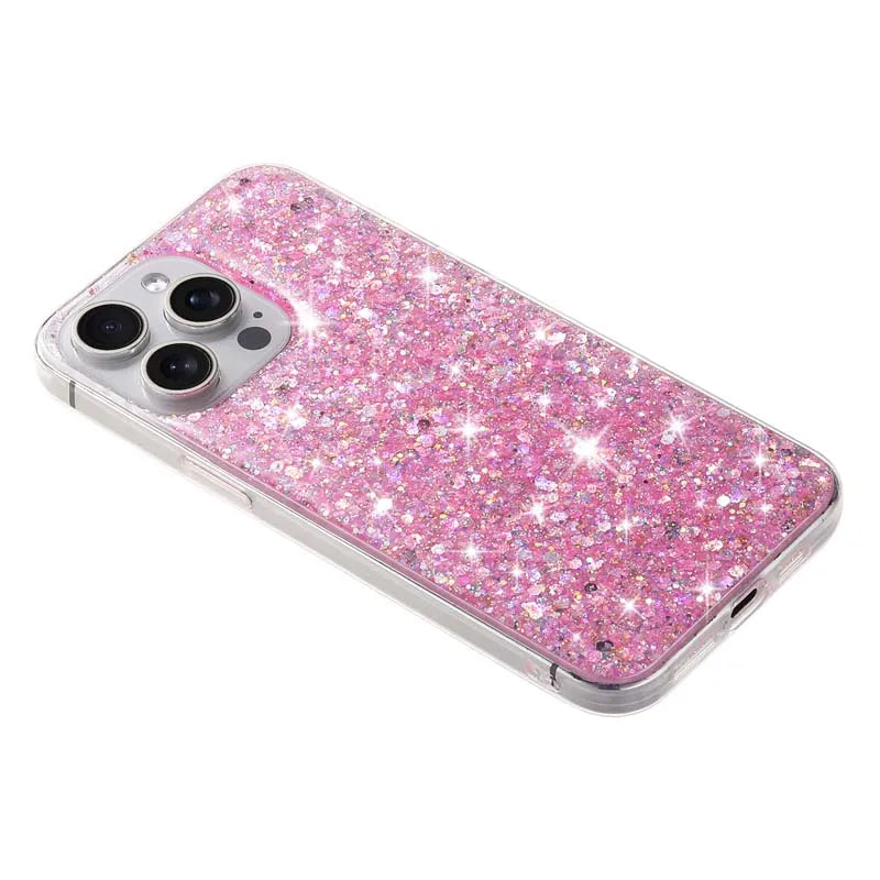 Starry Glitter Pink Sequin Phone Case For IPhone 16 15 14 13 12 11 Pro Max X XR  7 8 Plus SE2 Hard Silicone Anti-fall Back Cover