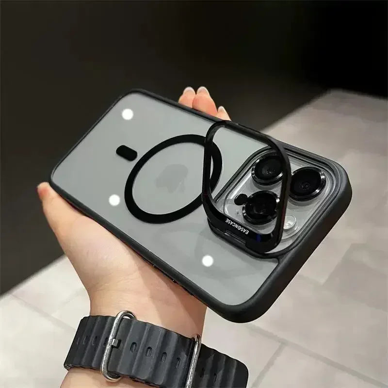 Fashion Ring Stand Case For Magsafe For iPhone 15 14 13 12 11 16 Pro Max Plus Magnetic Wireless Charge Case With Lens Protector