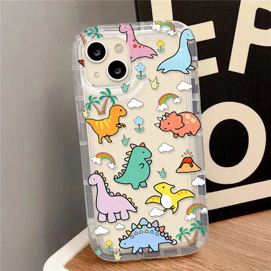 Discount Cute Dinosaur Phone Case For iPhone 11 Case iPhone 15 13 12 16 14 Pro Max XR XS X 7 8 Plus SE 2020 Airbag Cartoon Animals Cover  sale