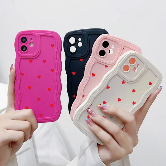 Discount Soft Wavy Lines Love Heart Phone Case For iPhone 11 Case iPhone 13 12 14 16 15 Pro Max XR XS X 6 7 8 Plus SE 2020 Silicone Cover sale