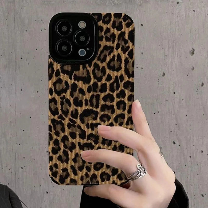 Discount Fashion Brown Leopard Silicone Leather Case For iPhone 14 16 15 Pro Max 11 12 13 Mini SE 7 8 Plus X XR XS Soft Shockproof Cover sale