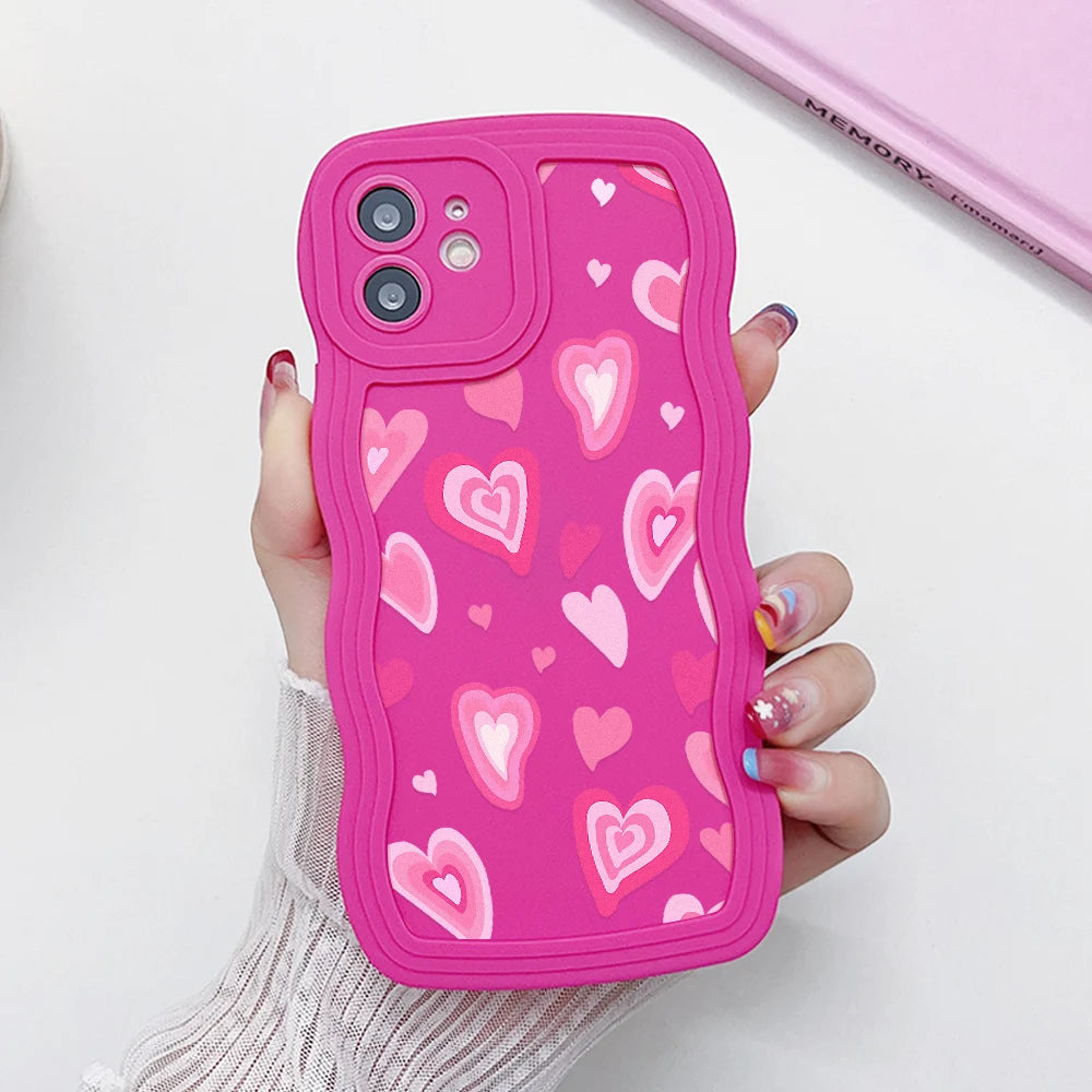 Soft Wavy Lines Love Heart Phone Case For iPhone 11 Case iPhone 13 12 14 16 15 Pro Max XR XS X 6 7 8 Plus SE 2020 Silicone Cover