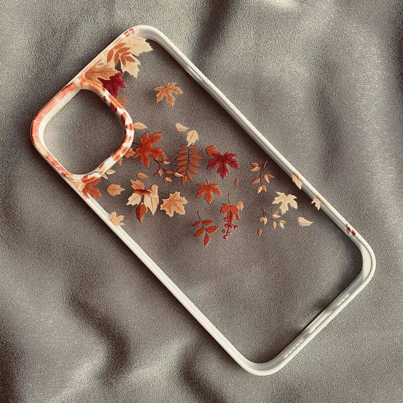 Fashion Yellow Fallen Leaves Phone Case For iPhone 14 15 Pro MAX 11 13 12 16 X SE20 XR 7 8Plus Maple Leaf Hard Clear Cover Shell