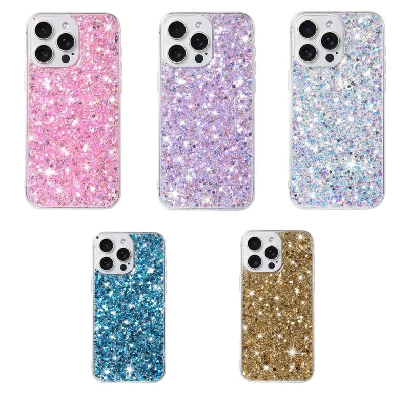 Starry Glitter Pink Sequin Phone Case For IPhone 16 15 14 13 12 11 Pro Max X XR  7 8 Plus SE2 Hard Silicone Anti-fall Back Cover