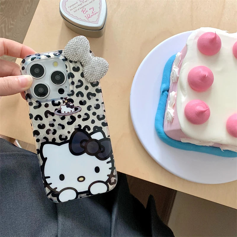 Sexy Hello Kitty Bowknot Lustre Lining Hard High Phone Case for iPhone 16 15 Pro Max 14 Plus 13 Mini 12 11 13 Pro X XS XR 7 8 SE