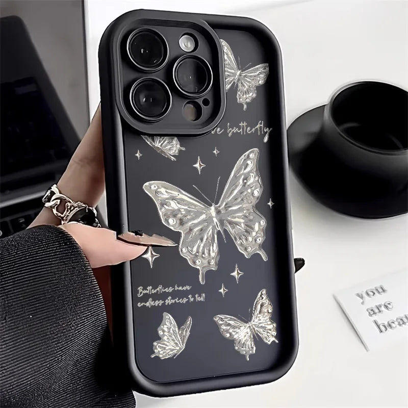 Cute Phone Cover Case For iPhone 15 Case iPhone 11 13 12 14 16 Pro Max XR XS 7 8 Plus SE Shockproof Bumper Cherry Bowknot Cover