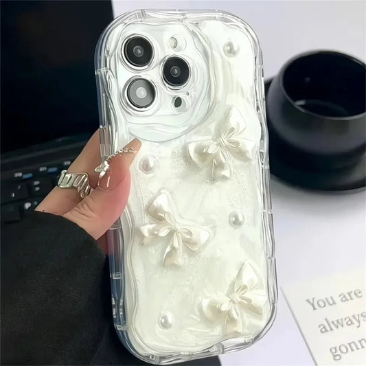 Discount 3D Pearl Bow Glitter Shockproof Phone Case For iPhone 16 14 13 12 11 15 Pro Max Plus XS Max XR XS Clear Soft Silicone Cute Cover sale